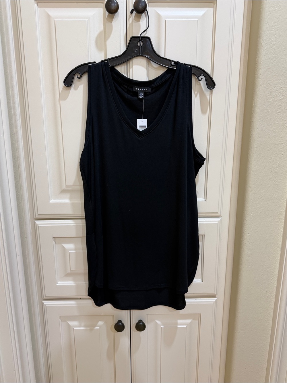 Tribal Women's Black V-Neck Sleeveless Tank